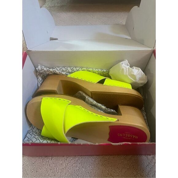 NIB Swedish Hasbeens Anette High Sandle in Neon Yellow - Picture 7 of 8